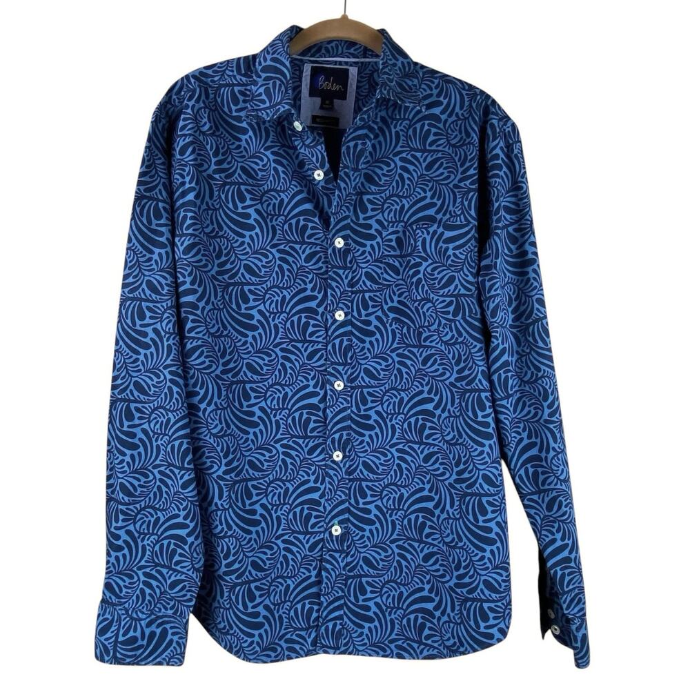 Boden Mens Floral Shirt Size M Blue 100% Cotton Casual Button Down